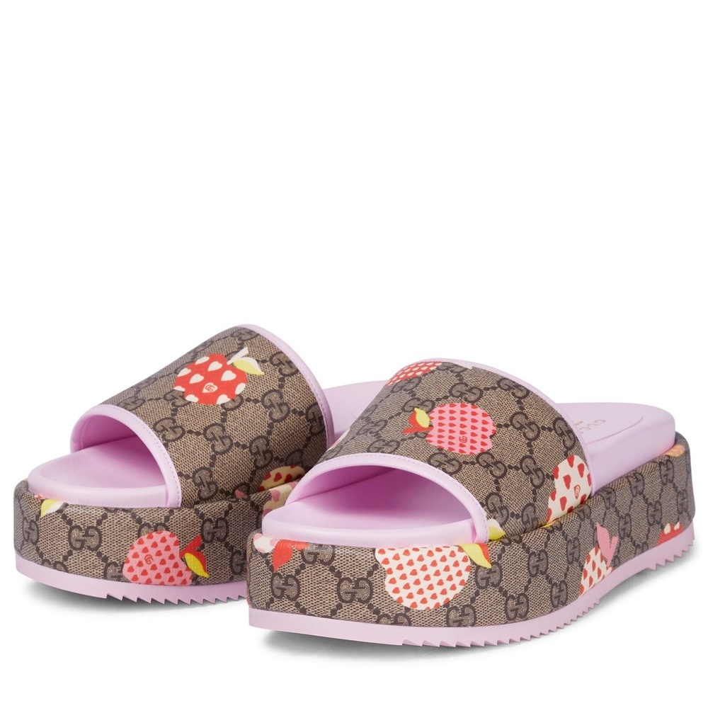 Brand New Gucci Les Pommes Apple GG Platform Slides Size 40.5
